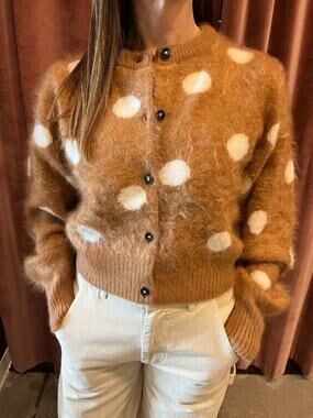 Naked Cashmere No Name Dotty Mini Cardigan Sweater Earth Cloud Polka Dot Sz S